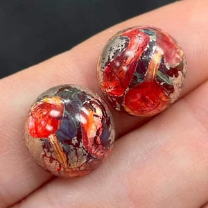 4 Vintage Red Japan Silver Foil Round Glass Cabochons