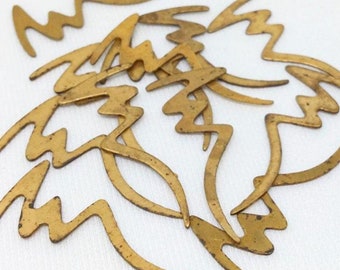 12 Vintage Lightening Squiggly Brass Metal Stampings