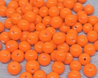 50 Vintage Orange Japan Round Glass Beads