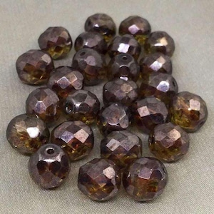 25 Goldene Braune Picasso Glas Perlen facettiert 10 mm