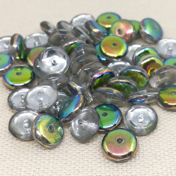 50 Vintage AB Metallic Silver Czech Rondelle Glass Beads 8mm