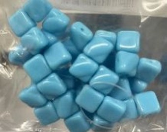 40 Silky Blue Czech Two Hole Glass Beads 6mm