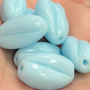 8 Vintage Blue Ribbed Oval Glass Beads