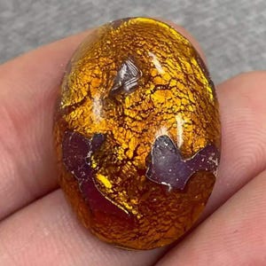 1 Vintage Amber Foil Japan Oval Glass Cabochon