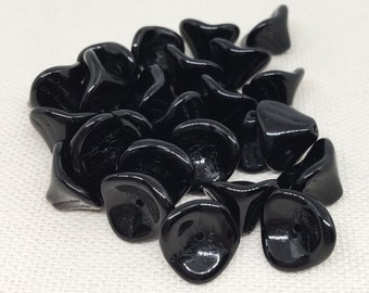 25 Black Czech Three Petal Flower Glass Beads 12mm