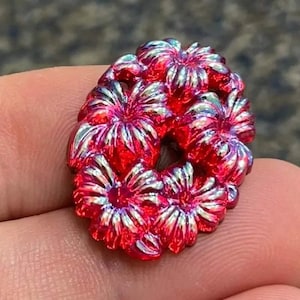 1 Vintage Red AB German Floral Oval Glass Cabochon
