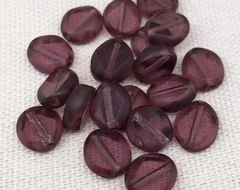 20 Purple Picasso Czech Coin Window Glass Beads