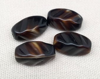 6 Vintage Caramel Brown German Rectangle Glass Beads 20mm