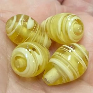 4 Vintage Yellow Japan Cherry Brand Teardrop Glass Beads