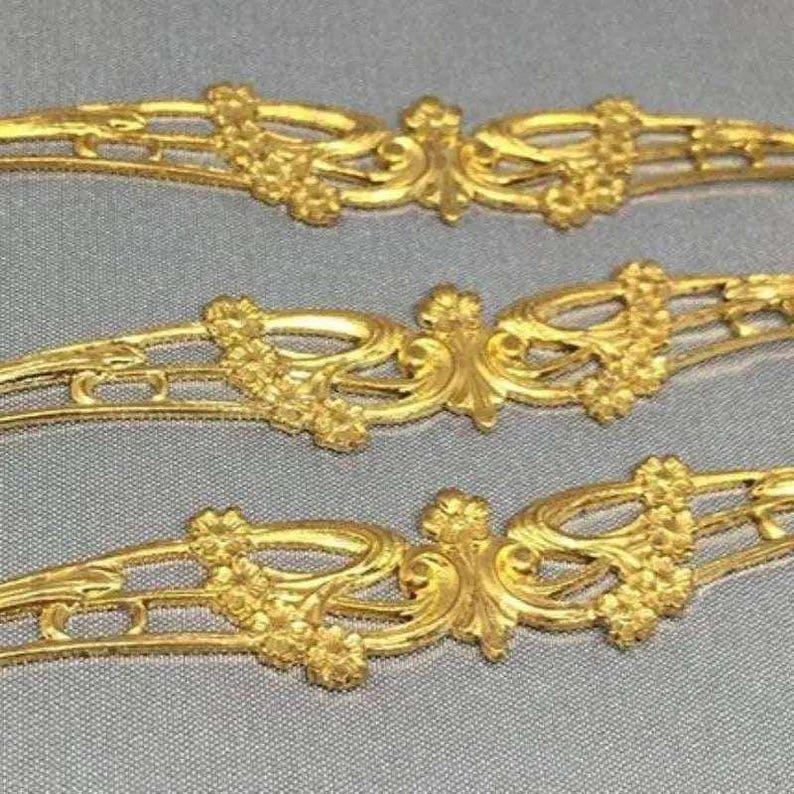2 Vintage Brass Fancy Floral Metal Components - Etsy