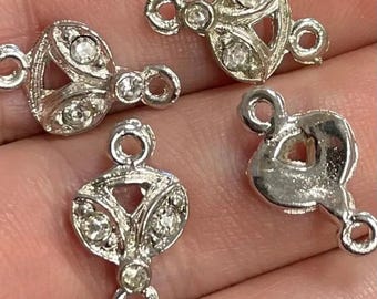 4 vintage verzilverde verbindingsschakels met strass-steentjes