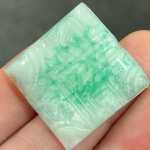 1 Vintage Green Light Japan Deco Square Glass Cabochon