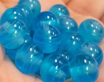 20 Vintage Blue Aqua Japan Round Striped Glass Beads