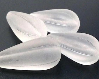 4 Vintage Clear Czech Matte Teardrop Glass Beads