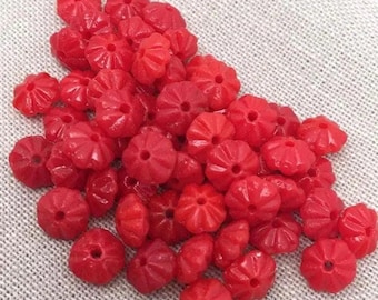 25 Vintage Red Cherry Czech Flower Glass Beads