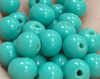 24 Vintage Japanese Cherry Brand Glass Green Turquoise 13mm. Baroque Beads 4685T - UK 24 Vintage Japanese Cherry Brand Glass Green Turquoise 13mm. Baroque Beads 4685T - UK