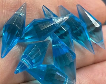8 Vintage Aqua Faceted Diamond Glass Pendants.