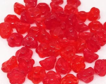 25 Red Czech Transparent Flower Glass Beads