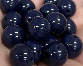 20 Vintage Blue Navy runde Glasperlen