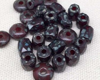 25 Mixed Maroon Red Czech Picasso Glass Beads