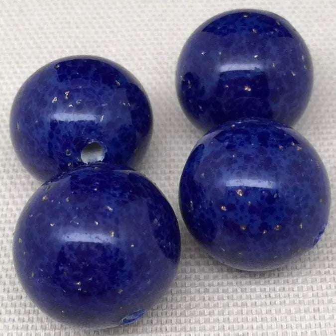 Lot 100 Perles En Verre Vintage Bleu Lapis - Anciennes, Rondes Plates, Occasion