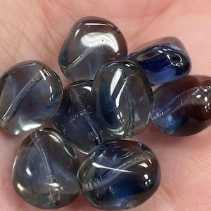 8 Vintage Blue Grey German Givre Glass Beads