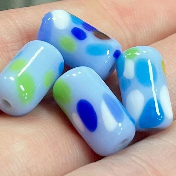 4 Vintage Japan Multi Color Blue Glass Beads Cherry Brand #9411