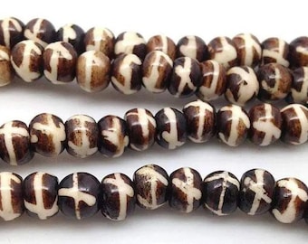 20 Vintage Brown Bone Round Beads