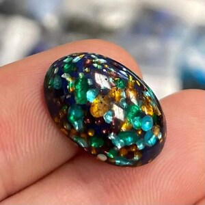 1 Vintage Blue Japan Foil Cherry Brand Glass Cabochon