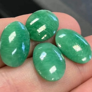 6 Vintage Green Japan Oval Glass Cabochons
