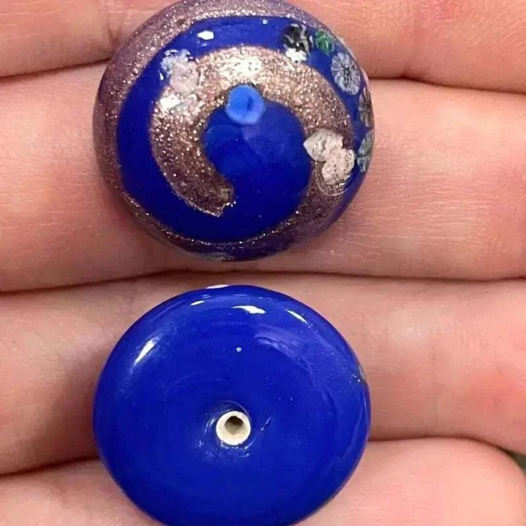 2 Vintage Blue Bronze Japan Round Glass Button Fronts - Etsy