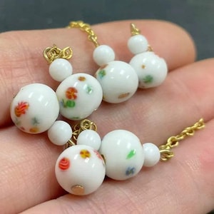 6 Vintage White Millefiori Japan Drop Glass Charms