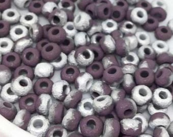 25g Etched Mauve Purple Silver Czech 2/0 Glass Seed Beads