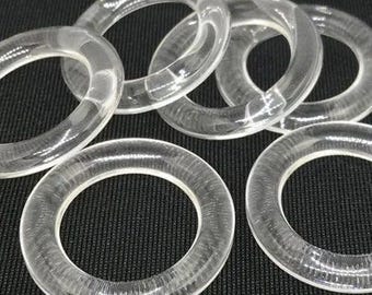 6 Vintage Clear Lucite Ring Doughnut Beads