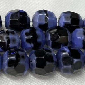 8 Vintage Blue Black German Faceted Glass Beads