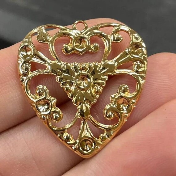 Pendentif Cœur Plaqué Or Vintage - Style Années 70 - Neuf Avec étiquettes (longueur 2,5 Cm)