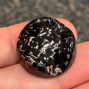 1 Vintage Black Silver Foiled Glass Cabochon