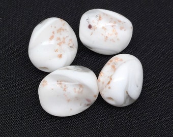 4 Vintage Clear Milky White Japan Foil Murano Oval Glass Beads 14mm