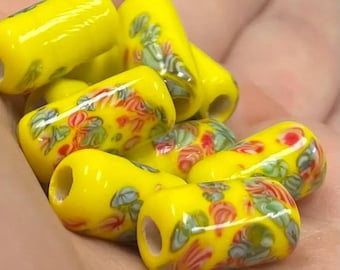 10 vintage gele Japanse millefiori glaskralen