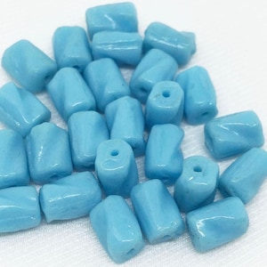 50 Vintage Blue Czech Twisted Cylinder Glass Beads 8mm