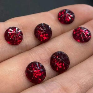 6 Vintage Red Domed Glass Cabochons