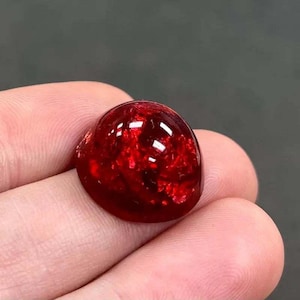 2 Vintage Red Japan Foil Domed Round Glass Cabochons