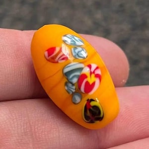 1 Vintage Orange Japan Millefiori Oval Glass Bead