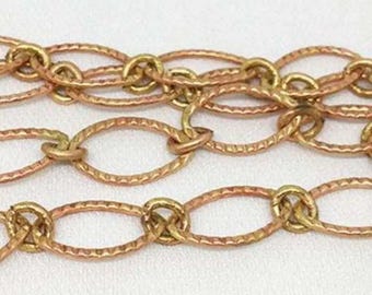 1 Foot Vintage Brass Chain Textured Oval Links