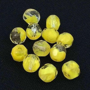 12 Vintage Yellow Clear Givre German Faceted Glass Beads