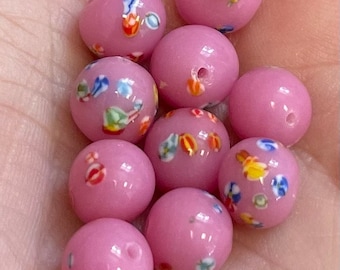 10 Vintage Pink Millefiori Round Japan Glass Beads #8586
