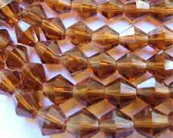 25 vintage austrian dark amber faceted bicone glass beads #9597