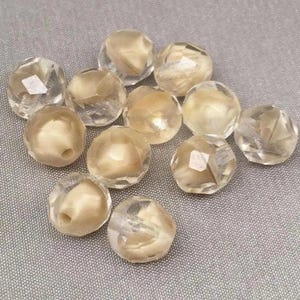 12 Vintage Clear Beige Brown Givre German Glass Beads