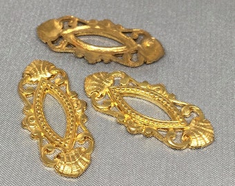 4 Vintage Solid Ornate Brass Metal Findings