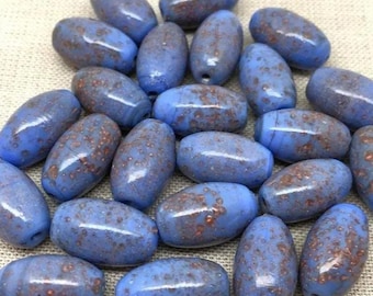 12 Vintage Blue Cornflower Oval Glass Beads